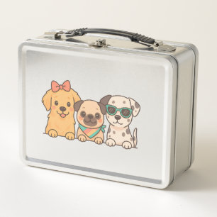 Puppy Pals � Cute Trio of Dogs in Pastel Style Metal Lunch Box