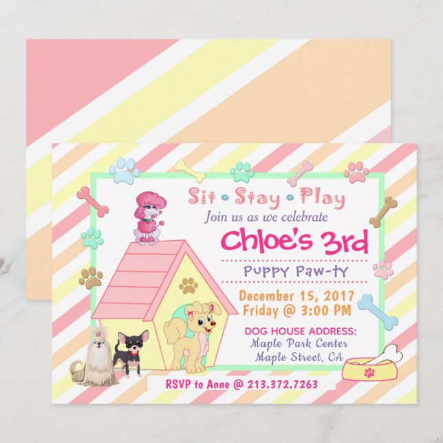 Puppy Party Anniversaire Invitation | 12,7 cm x 17 (Devant / Derrière)
