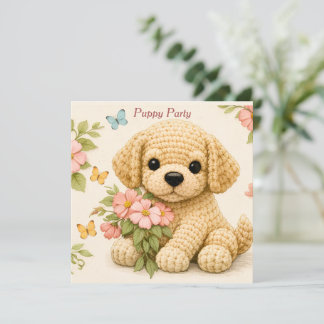 Puppy Party Custom Floral Butterfly Invitation