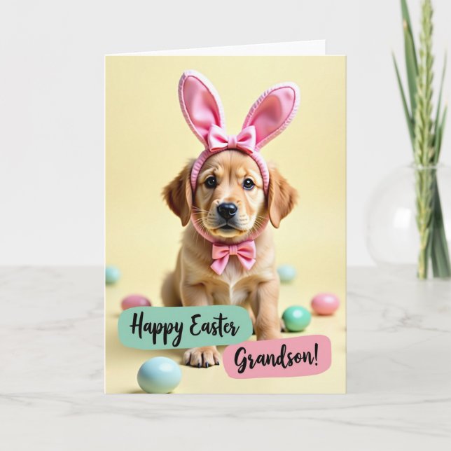 Puppy Pastel Eggs Easter Card (Front)