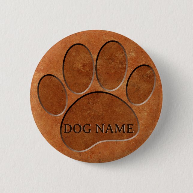Puppy Paw Faux Terracotta Print Custom Name 2 Inch Round Button (Front)