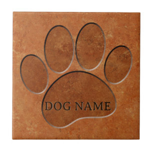 Puppy Paw Faux Terracotta Print Custom Name Tile