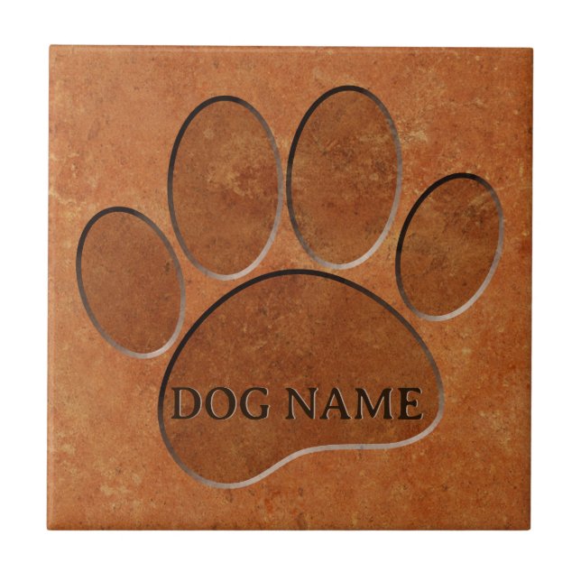 Puppy Paw Faux Terracotta Print Custom Name Tile (Front)