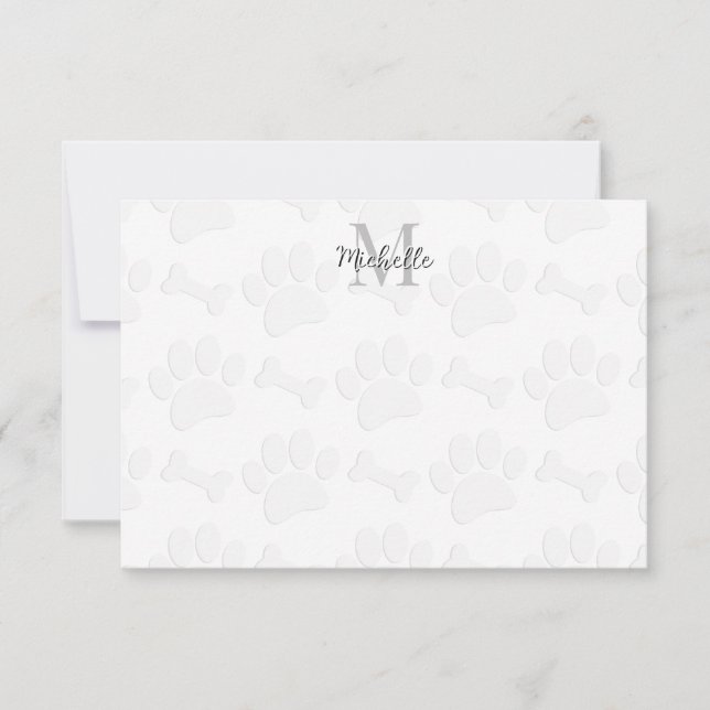Puppy Paw Prints and Bones Custom Monogram Card (Front)