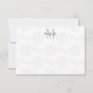 Puppy Paw Prints and Bones Personalized Monogram Card