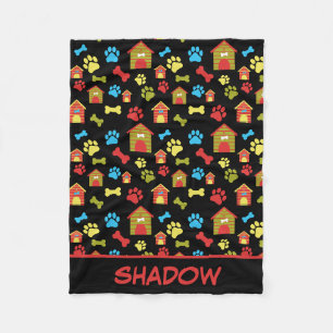 Puppy Paws and Bones Black Fleece Blanket