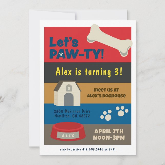Puppy Pawty Birthday Invitation (Front)
