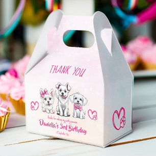 Puppy pawty cute white pink puppies template favor box