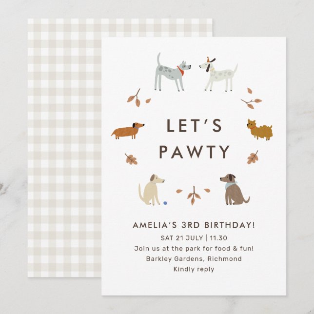 Puppy Pawty Dog Park mignonne Invitation moderne d (Devant / Derrière)
