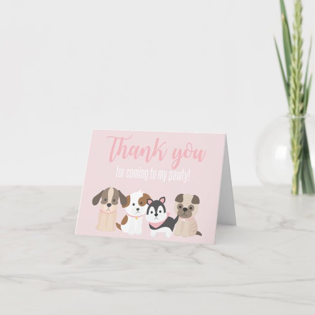 Puppy Pawty Thank You Card pink (Front)