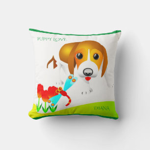 Puppy pillow "Puppy love" with personalized name.