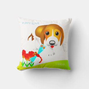 Puppy pillow "Puppy love" with personalized name.