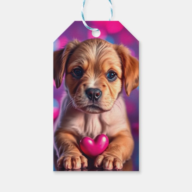 Puppy Pink Hearts Gift Tags (Front)
