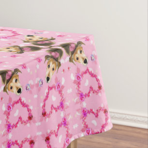 Puppy Pink Tablecloth Hearts