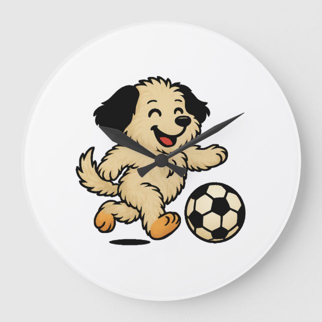 Puppy playing Soccer Large Clock (Front)