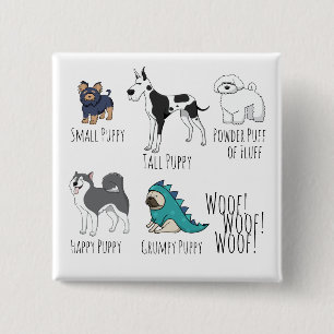 Puppy Poem Cute Dog Illustrations 2 Inch Square Button