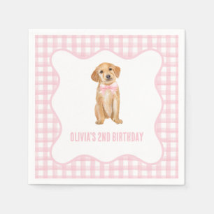 Puppy preppy pink plaid birthday napkin