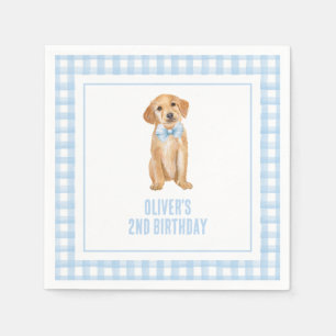 Puppy preppy plaid birthday napkin