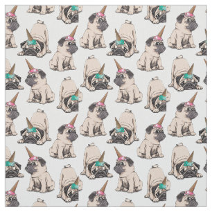 Puppy Pugs Aspiring Unicorn Pattern Fabric