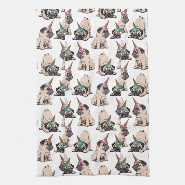 Puppy Pugs | Aspiring Unicorn Pattern Kitchen Towel (Vertical)