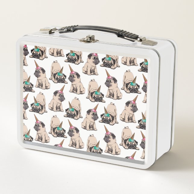 Puppy Pugs | Aspiring Unicorn Pattern Metal Lunch Box (Front)