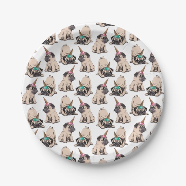 Puppy Pugs | Aspiring Unicorn Pattern Paper Plate (Front)