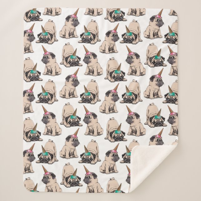 Puppy Pugs | Aspiring Unicorn Pattern Sherpa Blanket (Front)