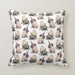 Puppy Pugs Aspiring Unicorn Pattern Throw Pillow