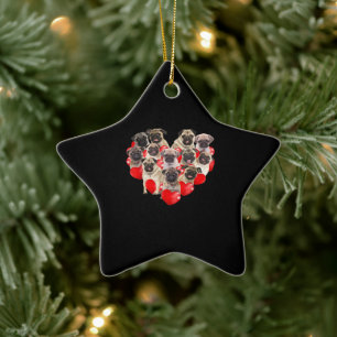 Puppy Pugs Dog Heart   Valentine's Day Gift Ceramic Ornament