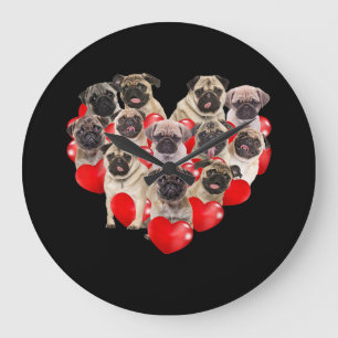 Puppy Pugs Dog Heart   Valentine's Day Gift Large Clock