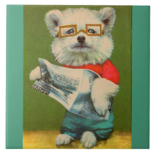 puppy reading the newspaper tile