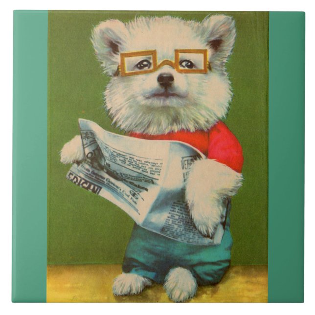 puppy reading the newspaper tile (Front)