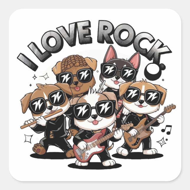 Puppy rock band square sticker (Front)