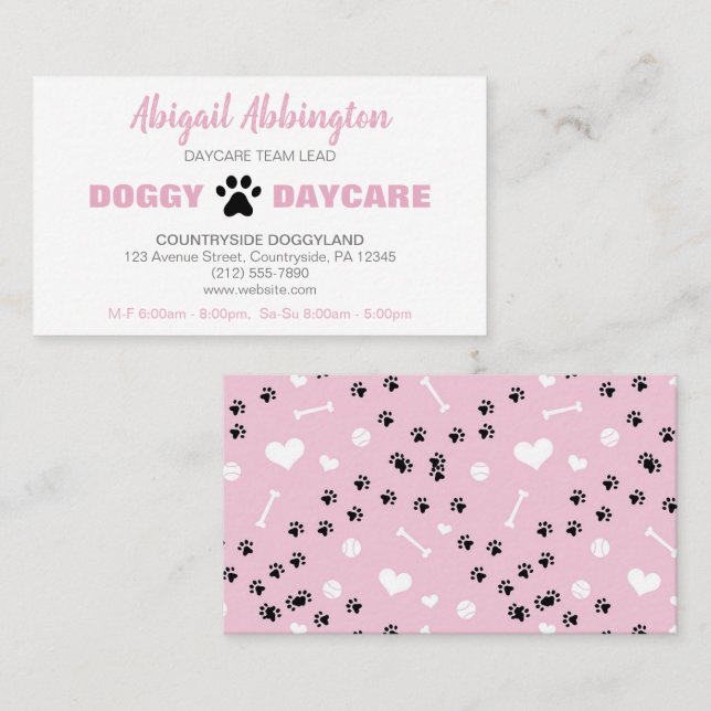 Puppy Run Pink Doggy Daycare Business Card (Front/Back)