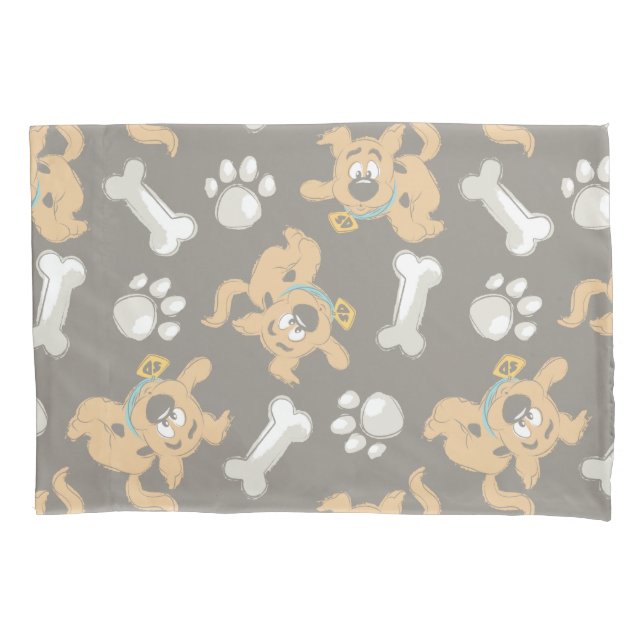 Puppy Scooby-Doo Bone & Paw Print Pattern Pillowcase (Front)