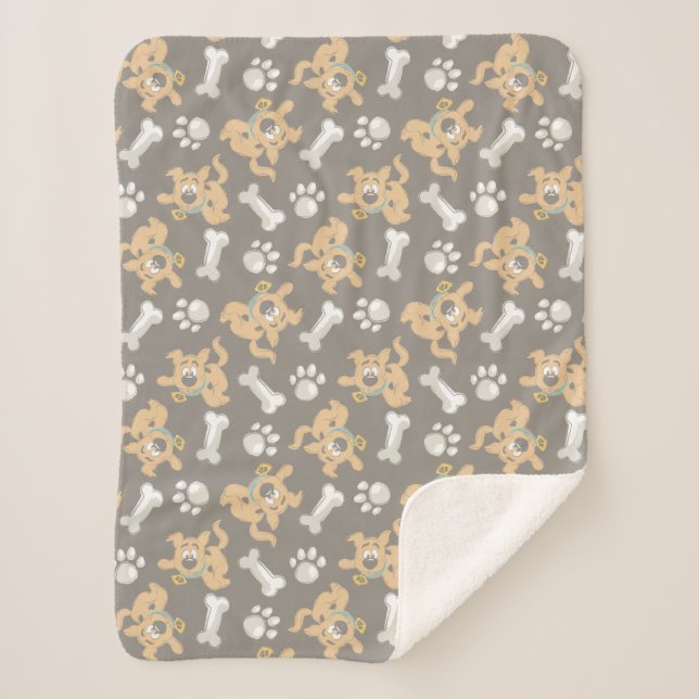 Puppy Scooby-Doo Bone & Paw Print Pattern Sherpa Blanket (Front)