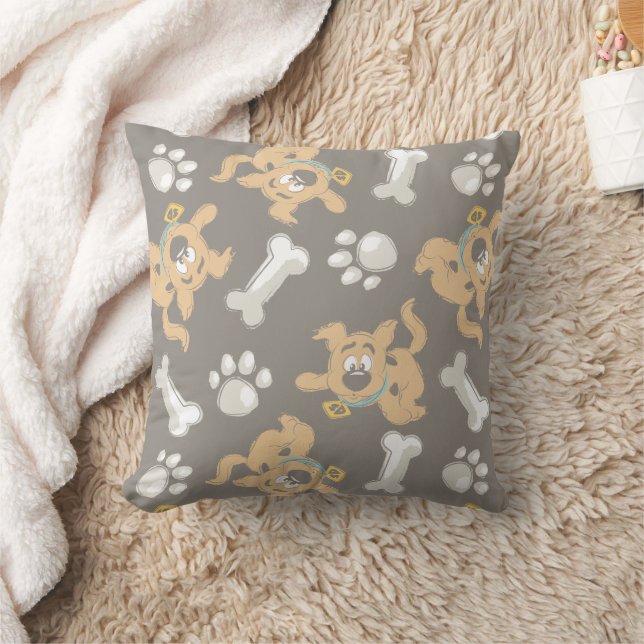 Puppy Scooby-Doo Bone & Paw Print Pattern Throw Pillow (Blanket)