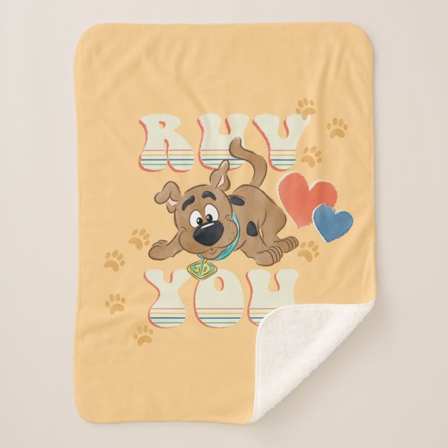Puppy Scooby-Doo "Ruv You" Sherpa Blanket (Front)