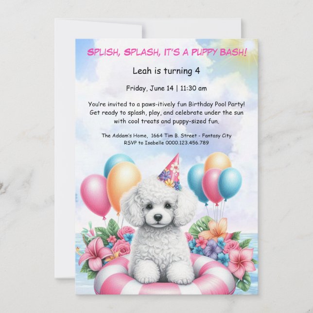 Puppy Splash Anniversaire Pool Party Invitation (Devant)