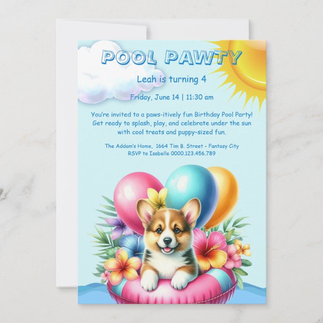 Puppy Splash Anniversaire Pool Party Invitation (Devant)