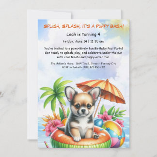 Puppy Splash Anniversaire Pool Party Invitation