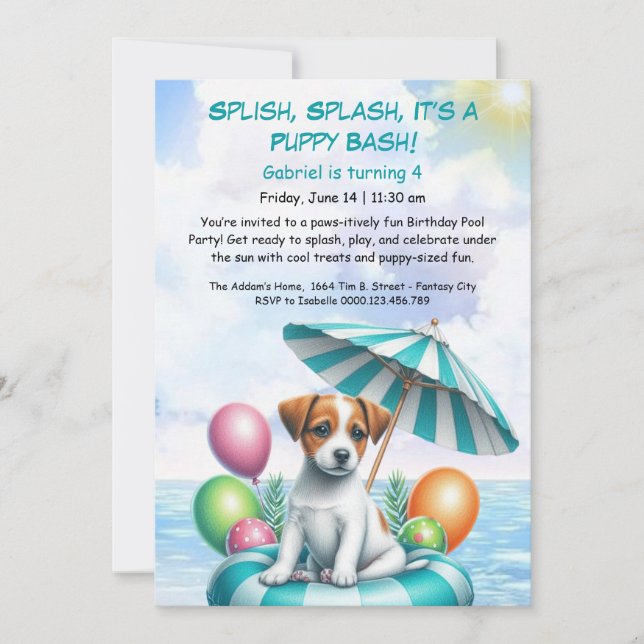 Puppy Splash Anniversaire Pool Party Invitation (Devant)