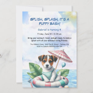 Puppy Splash Anniversaire Pool Party Invitation