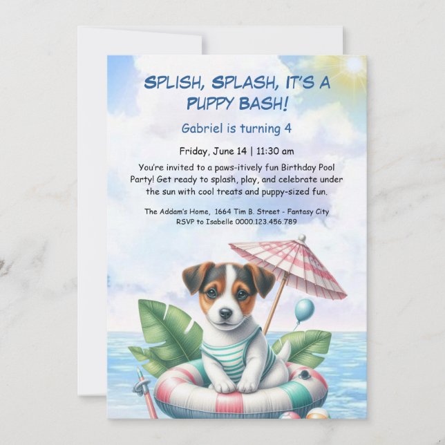 Puppy Splash Anniversaire Pool Party Invitation (Devant)