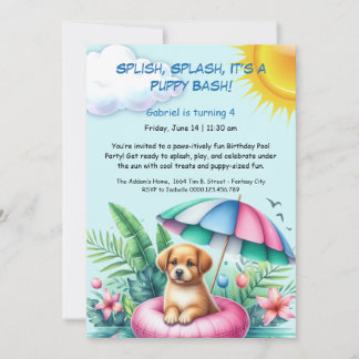 Puppy Splash Anniversaire Pool Party Invitation