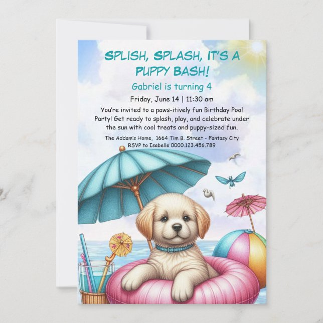 Puppy Splash Anniversaire Pool Party Invitation (Devant)