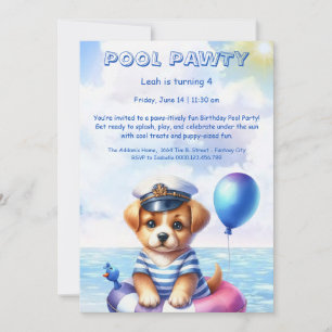 Puppy Splash Birthday Pool Party Invitation
