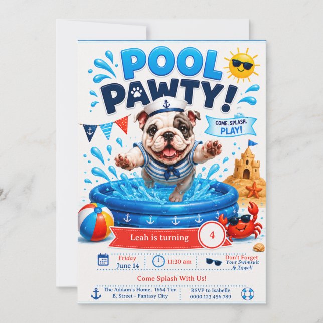 Puppy Splash Birthday Pool Party Invitation (Front)