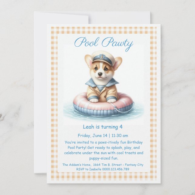 Puppy Splash Birthday Pool Party Invitation (Front)