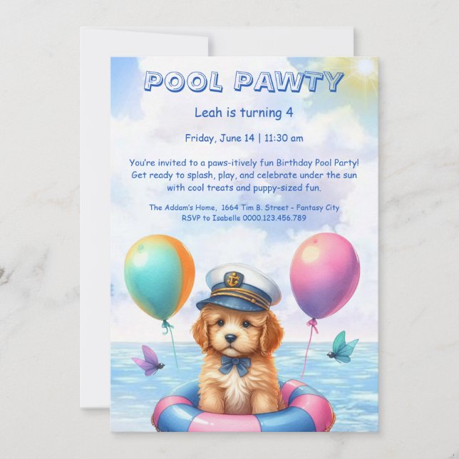 Puppy Splash Birthday Pool Party Invitation (Front)